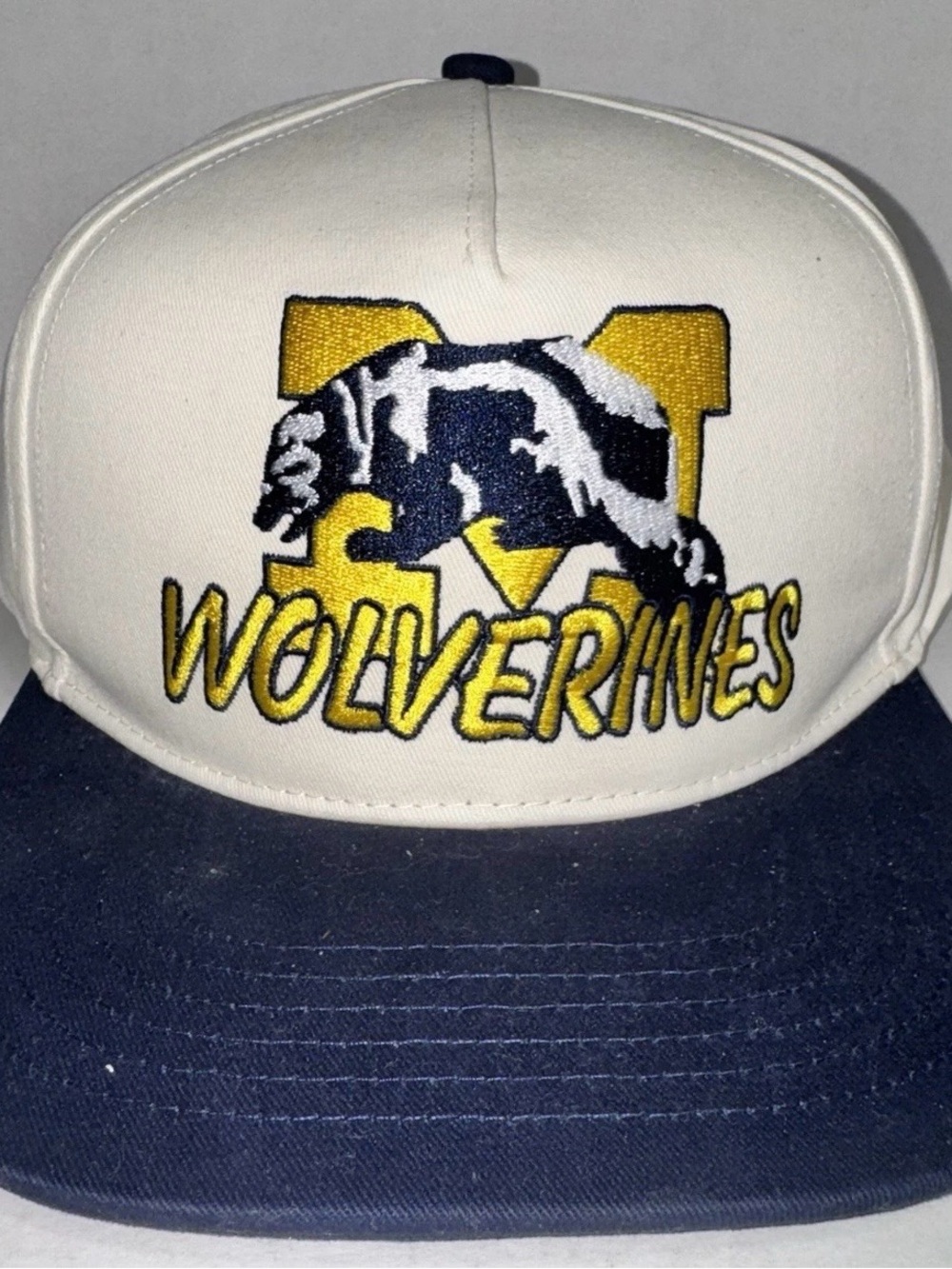 Vintage Michigan Wolverines Spellout Block M Two Tone Deadstock Snapback Hat